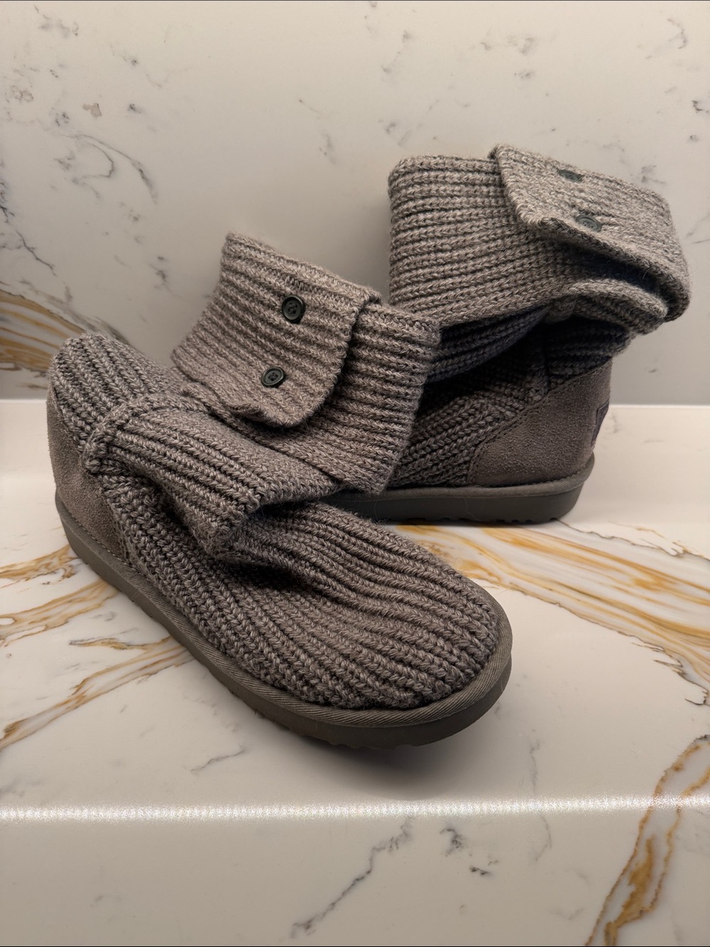 Cozy UGG Sweater Boots - 2 Button Knit Fold-Over in Gray